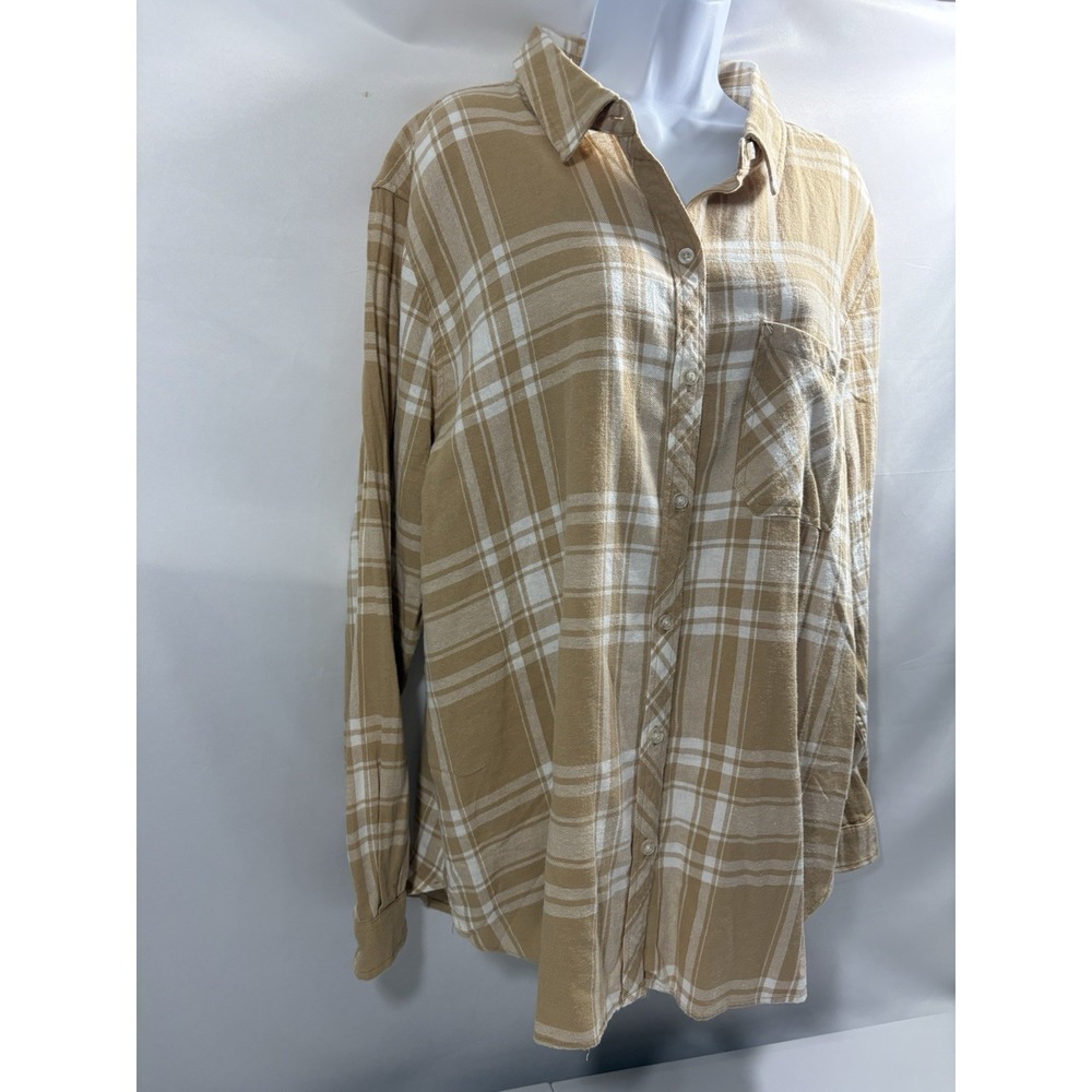 NWT Gap Relaxed Fit Flannel Shirt XXL Tan Beige Jodie Plaid Cotton Longline